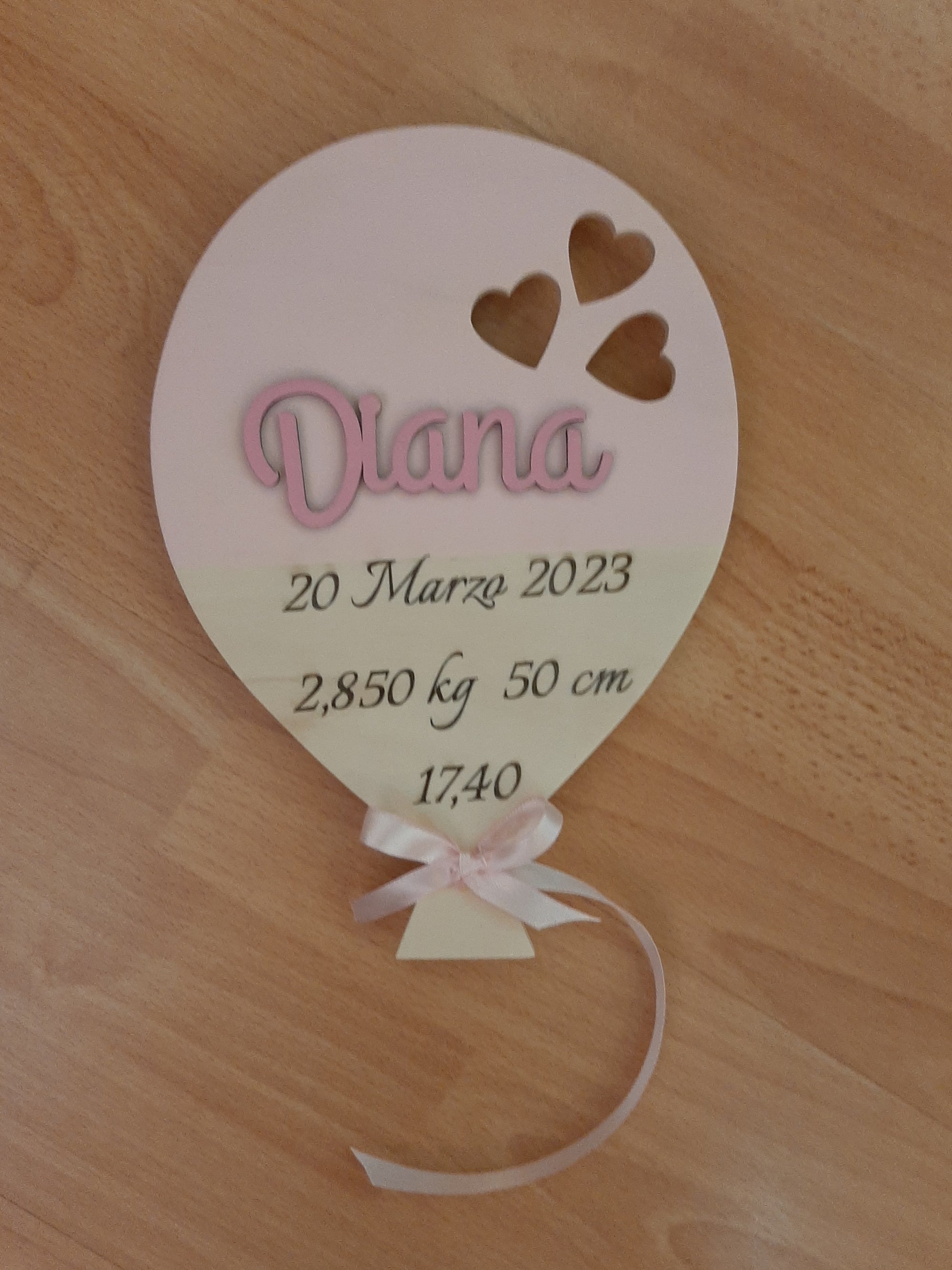 Targa nascita "palloncino rosa"