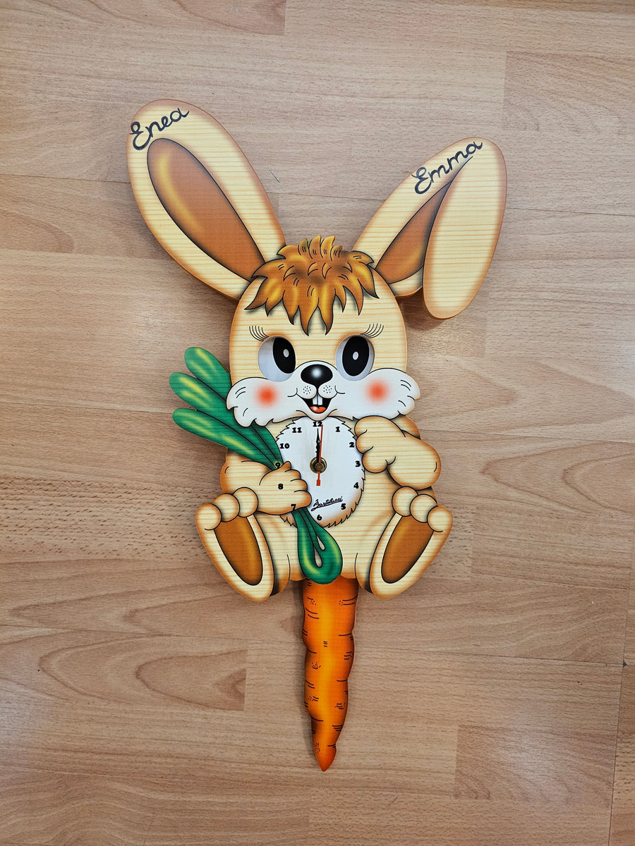 orologio pendolo con movimento occhi coniglio con carota