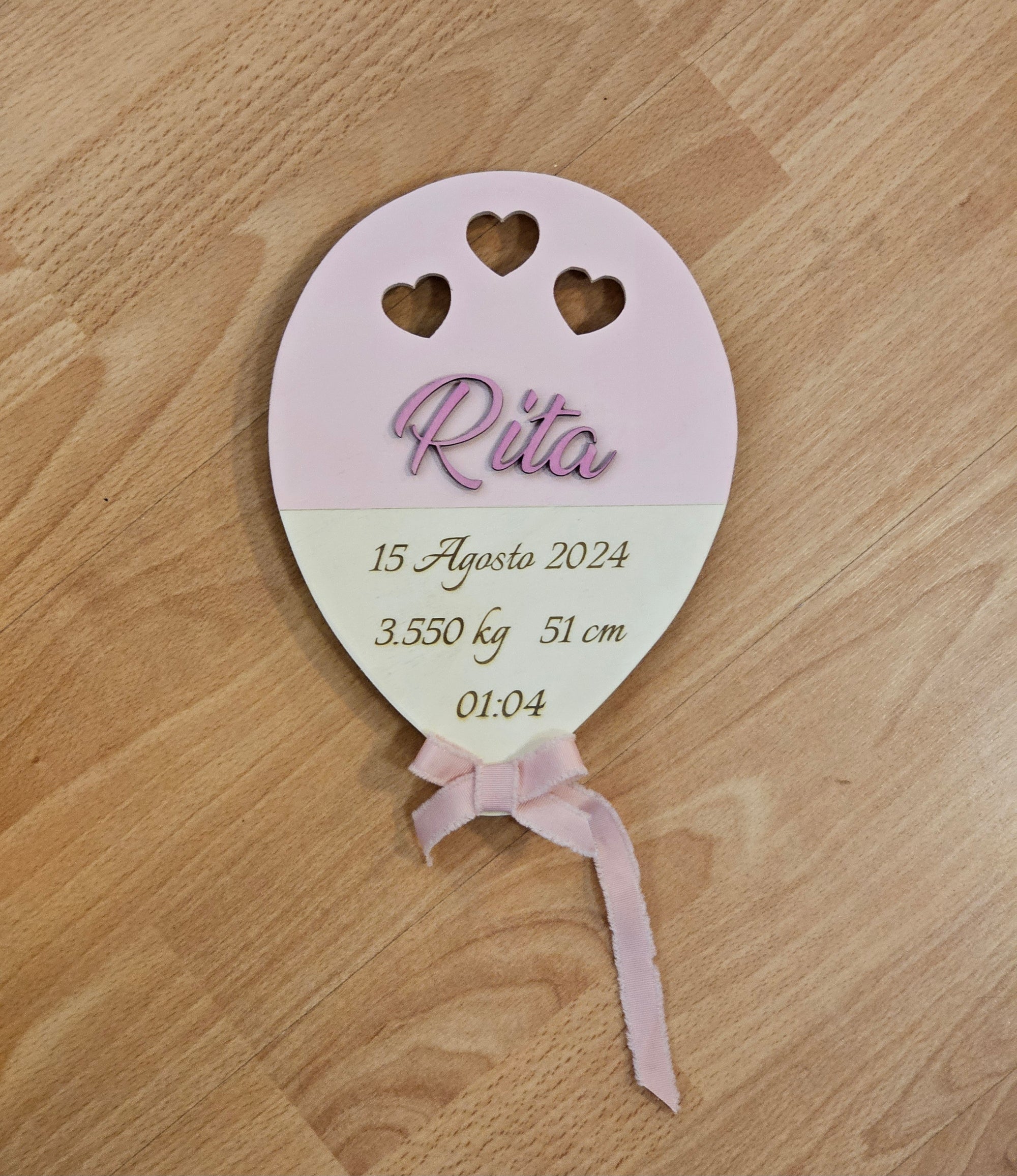 Targa nascita "palloncino rosa"