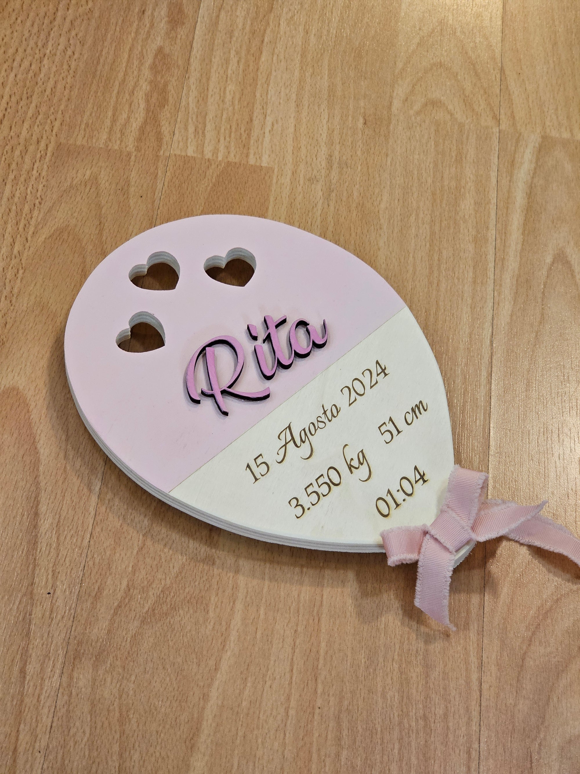 Targa nascita "palloncino rosa"