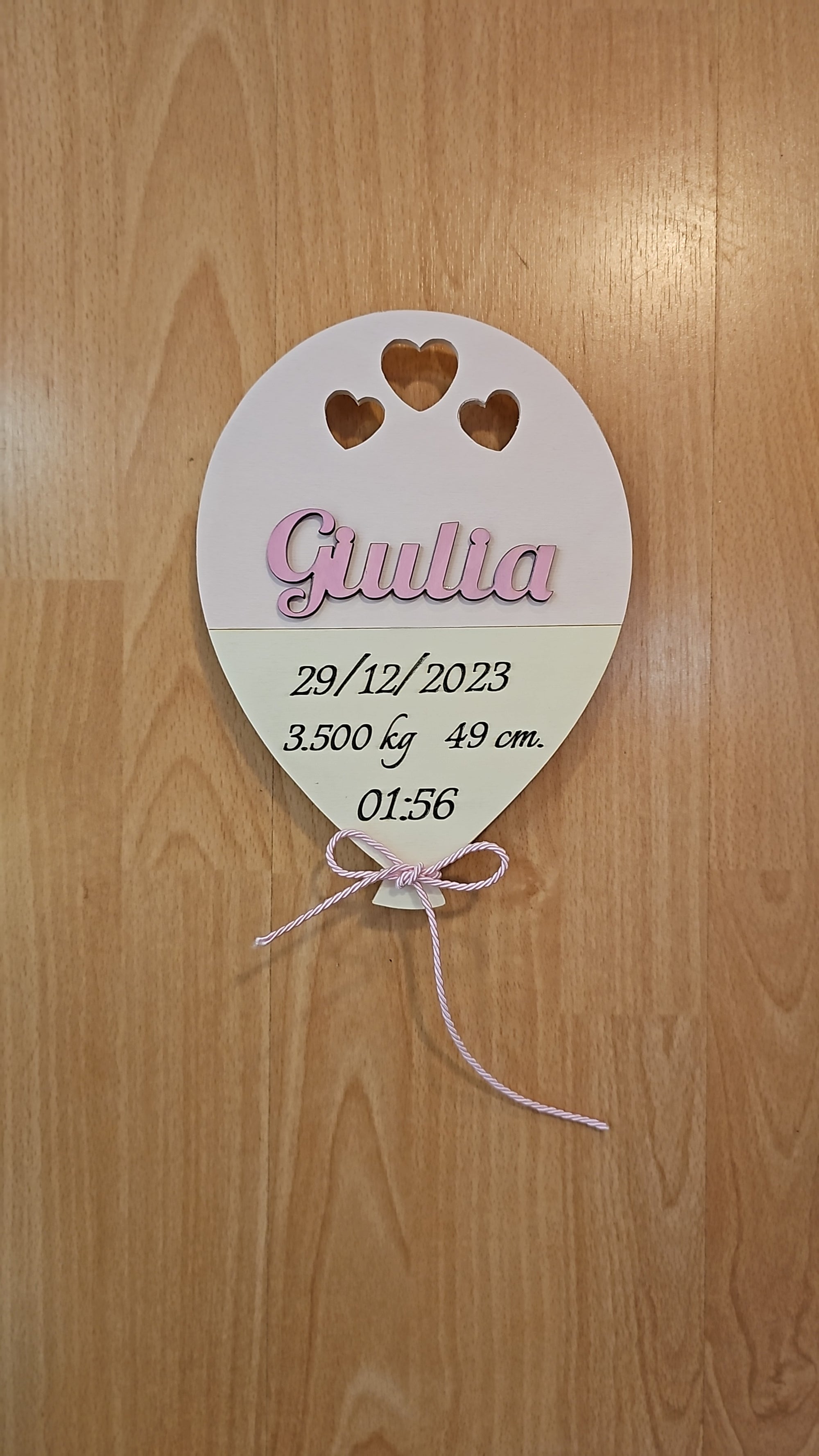 Targa nascita "palloncino rosa"