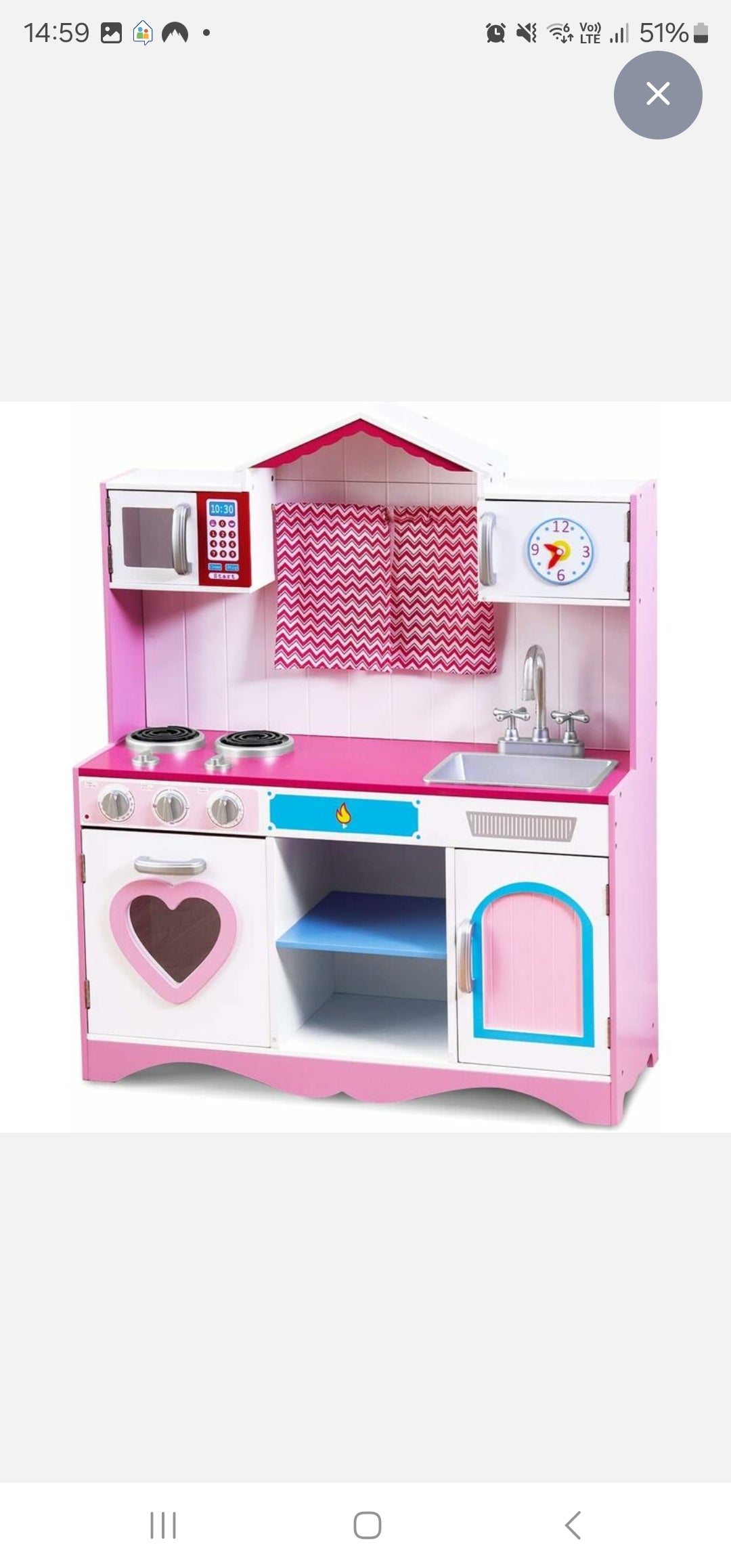 Cucina giocattolo in legno "bianca e rosa con cuore "