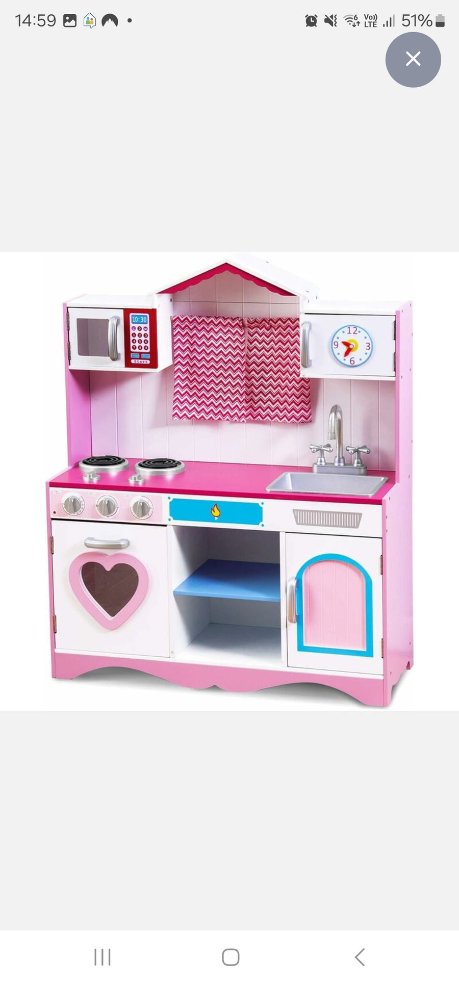 Cucina giocattolo in legno "bianca e rosa con cuore "