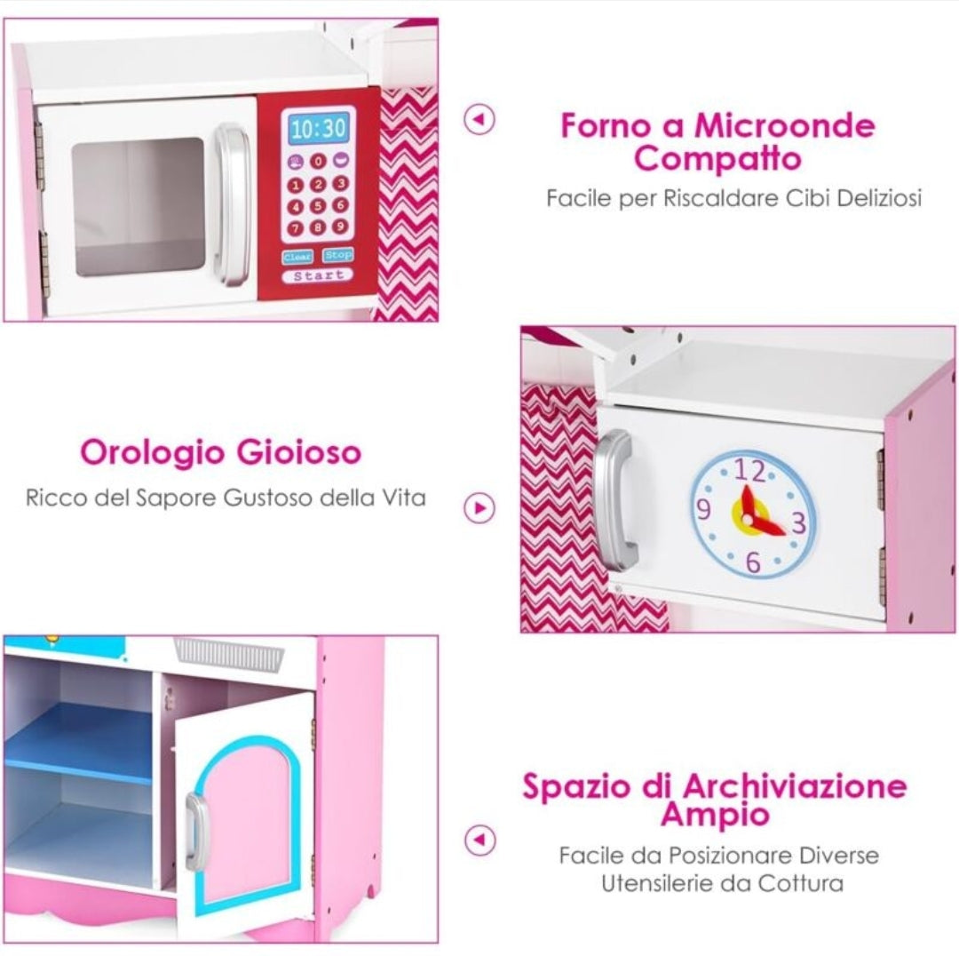 Cucina giocattolo in legno "bianca e rosa con cuore "