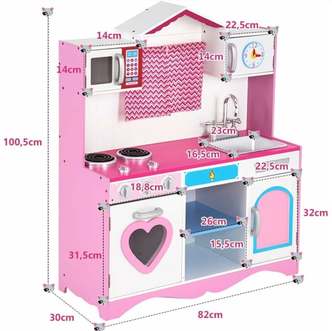 Cucina giocattolo in legno "bianca e rosa con cuore "