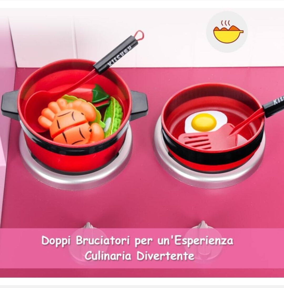 Cucina giocattolo in legno "bianca e rosa con cuore "