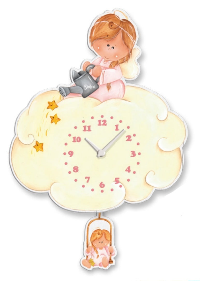 Orologio pendolo angioletto rosa su nuvola