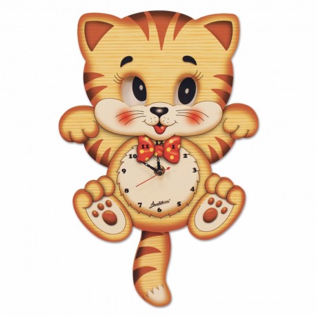 orologio pendolo con movimento occhi gatto con fiocco